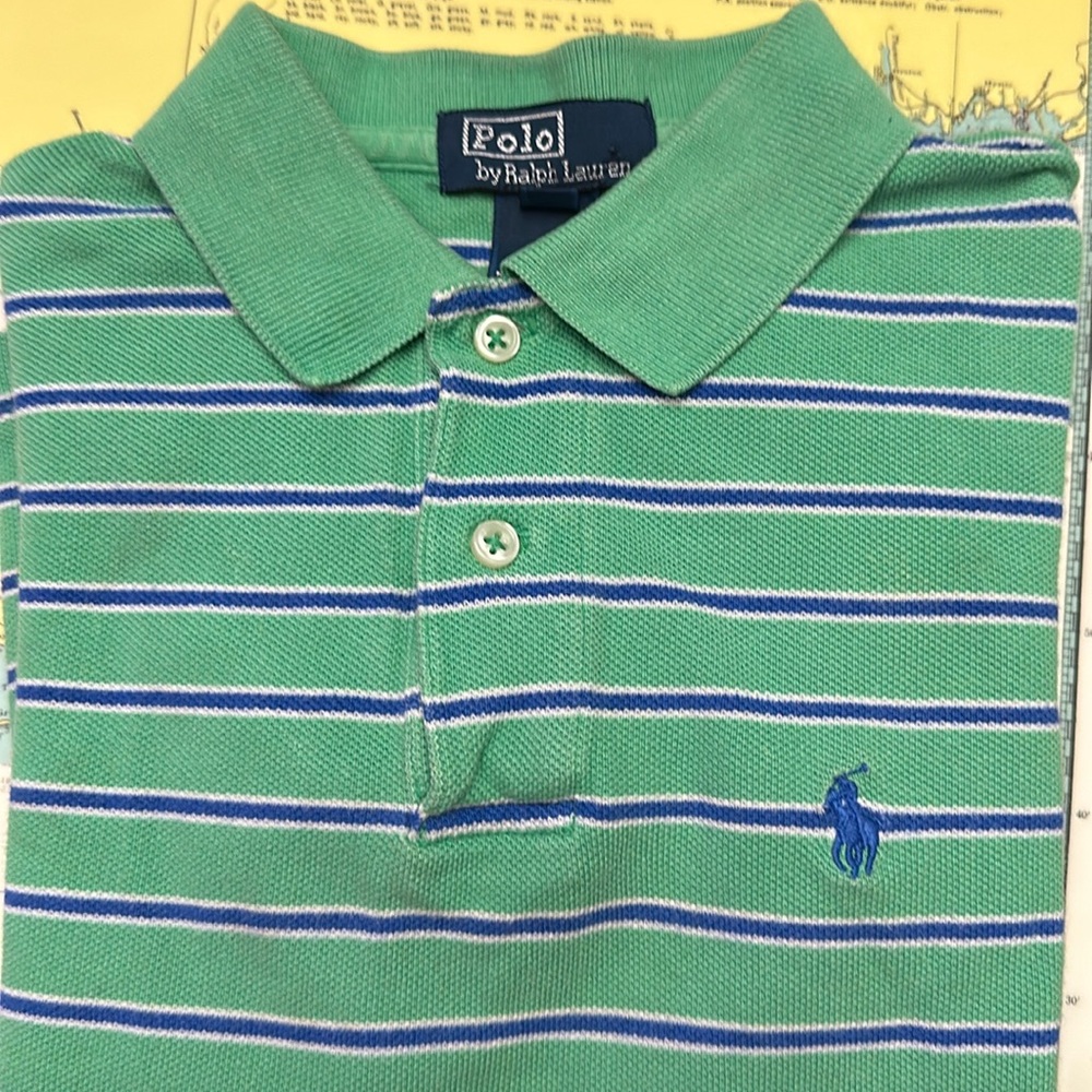EUC Polo by Ralph Lauren Green Cotton Shirt with Blue Striping, size 4T